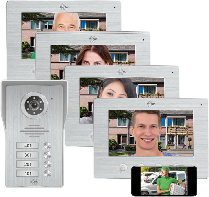 ELRO DV4000IP-4 DV4000 Video Türsprechanlage, Grau, 4 Appartment Mit App 4 Appartment, Mit App 4 App