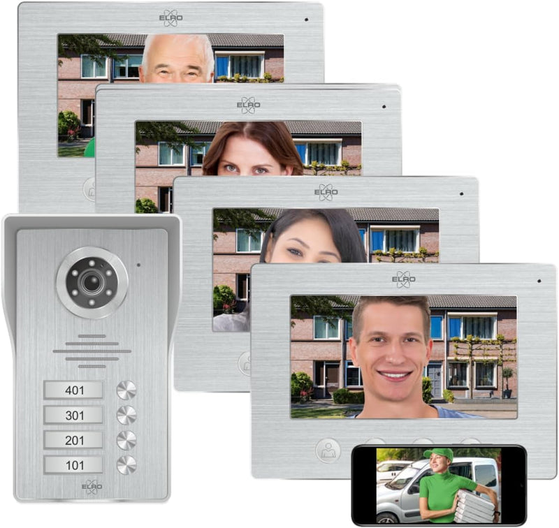 ELRO DV4000IP-4 DV4000 Video Türsprechanlage, Grau, 4 Appartment Mit App 4 Appartment, Mit App 4 App