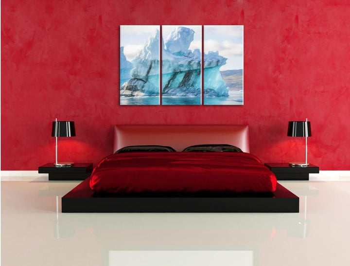 Pixxprint gigantischer Eisberg Kunst Buntstift Effekt 3-Teiler Leinwandbild 120x80 Bild auf Leinwand