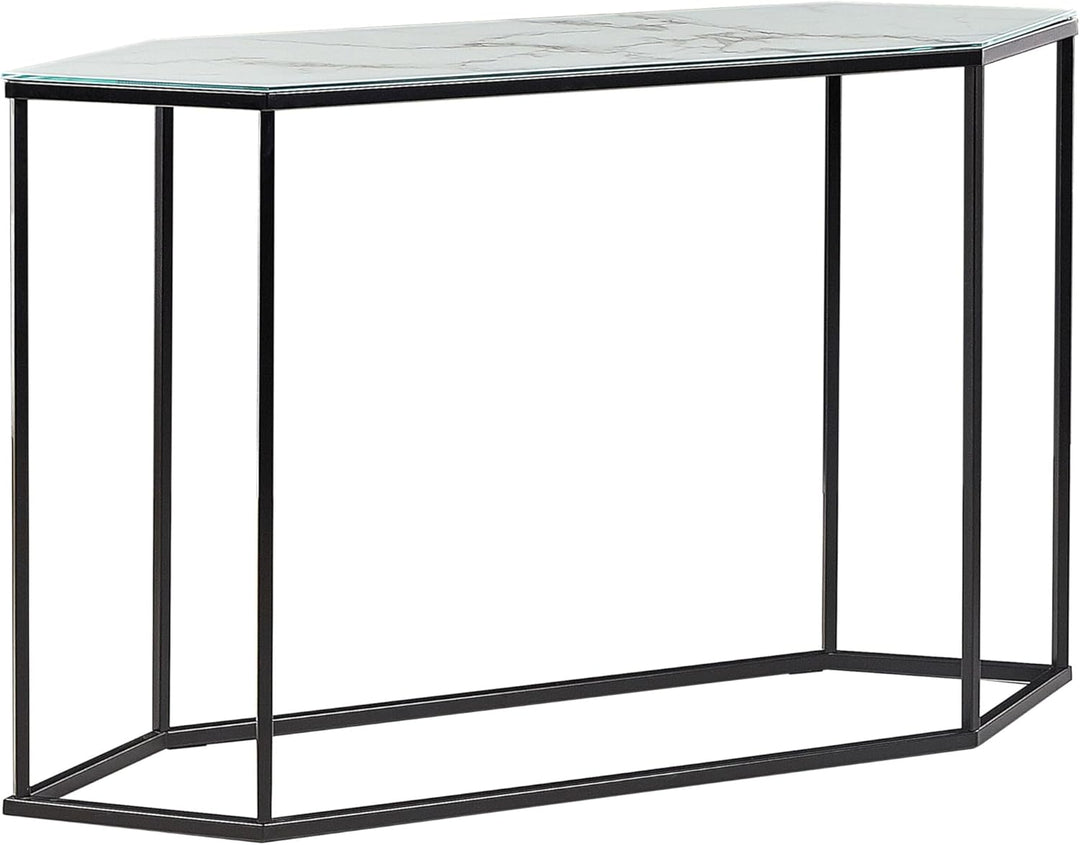 Schmaler Konsolentisch Marmor Optik weiss Metallgestell schwarz Galmour Perrin