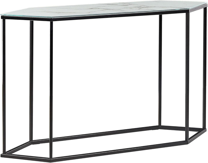 Schmaler Konsolentisch Marmor Optik weiss Metallgestell schwarz Galmour Perrin