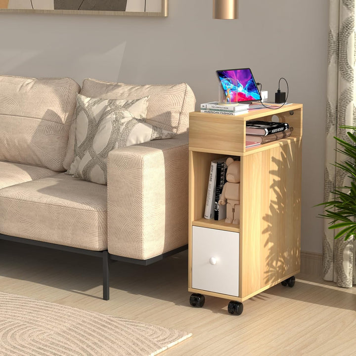 Lvhecforhm 2er Set Schmal Nachttisch mit Rollen, Schmaler Kleiner Nachtschrank im Schlafzimmer Platz