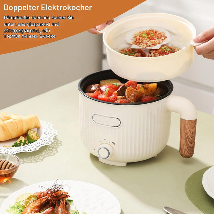 Elektrische Hot Pot, 2L Tragbare Mini Antihaft Multikocher Mit Dämpfkorb, Edelstahl Elektrischer Koc