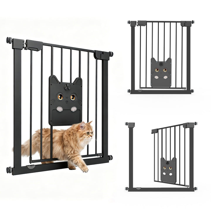 UISEBRT Türschutzgitter Treppengitter ohne Bohren mit grosser Katzenklappe für Breiten 75-85 cm,180°