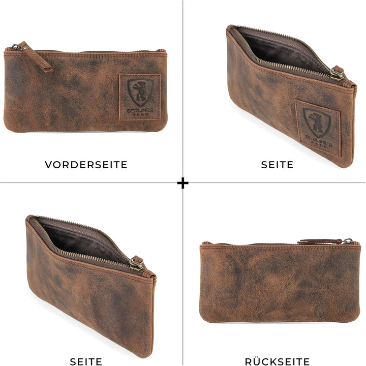 Berliner Bags Vintage Federmäppchen Etui aus Leder mit YKK Reissverschluss, Federmappe für Stifte -