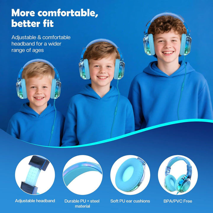 JYPS Kinder Kopfhörer,Kopfhörer Kinder mit Kabel,85/94 dB Volume Limit,Faltbare Kopfhörer für Mädche