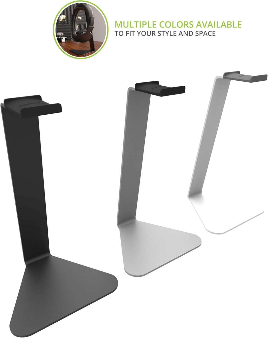 Kanto H1 Universal Headphone Stand with Curved Silicone Padding | Black, Black