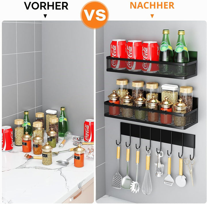 Aufworld Magnetische Gewürzregal für Kühlschrank, 3 Pack magnetische Regal, bewegliche magnetische K