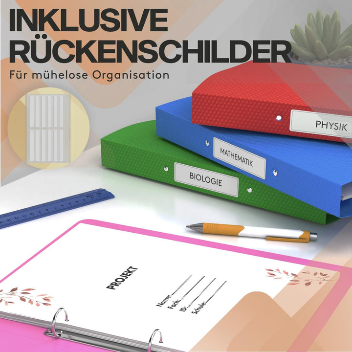 ACROPAQ - 10 x Ringbuch A4 - Ordner, Bunte Farben, Schmal, Mit 2 Ringen, 4 cm Rückenbreite - Ringord