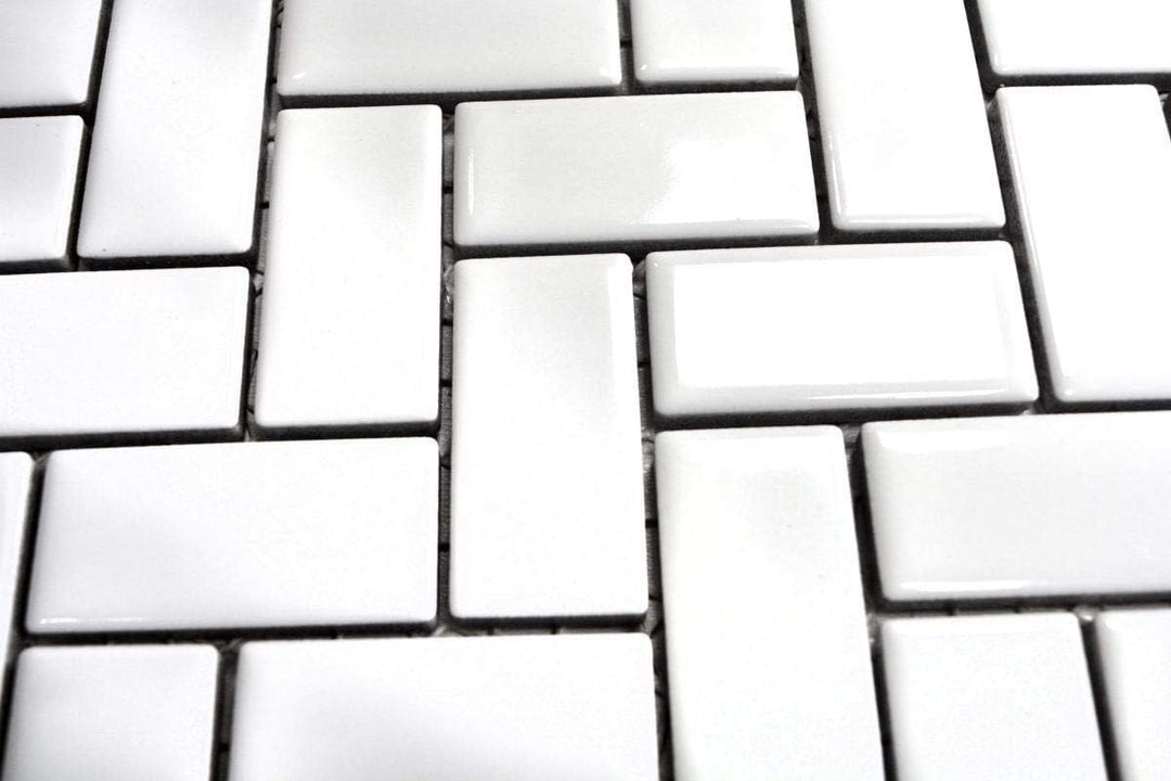 Keramikmosaik Mosaik Fliese Keramik Fischgrät weiss glänzend Thekenverkleidung Badewannenverkleidung