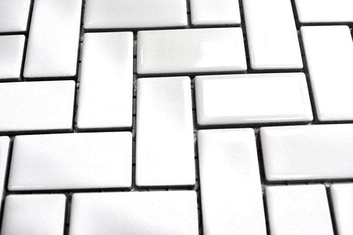 Keramikmosaik Mosaik Fliese Keramik Fischgrät weiss glänzend Thekenverkleidung Badewannenverkleidung