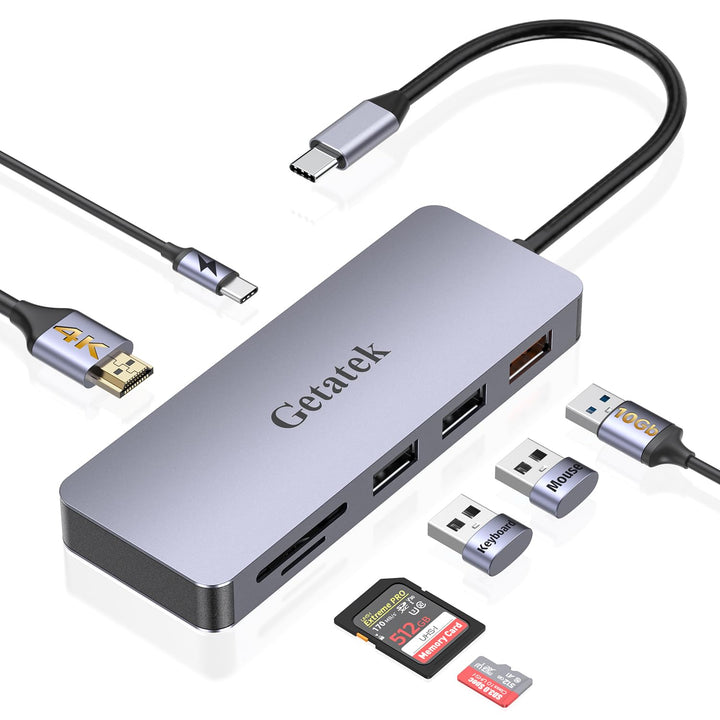 7 IN 1 USB C Hub Mit HDMI, USB3.2 10Gbps, 2 USB 2.0, 100W PD, SD/TF Kartenleser, Für 2024-2016 MacBo