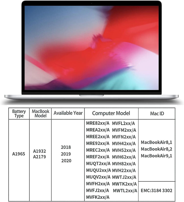 CYDZ® A1965 A1932 A2179 Laptop Akku für Apple MacBook Air 13 inch (2018-2020 Version), Kompatible fü