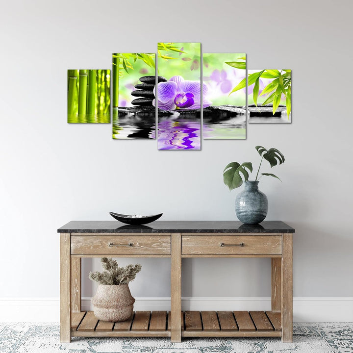 Runa Art Wandbilder Orchidee Feng Shui 5 Teilig Bild auf Vlies Leinwand Deko Wohnzimmer Schlafzimmer
