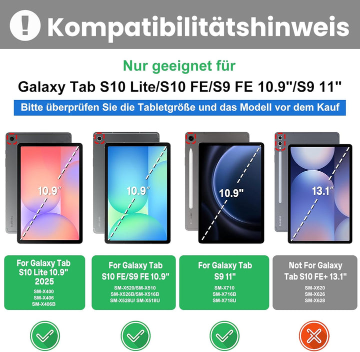 Tastatur Hülle für Samsung Galaxy Tab S10 FE / S10 Lite / S9 FE 10.9" & S9 11" Tablet, Keyboard Cove