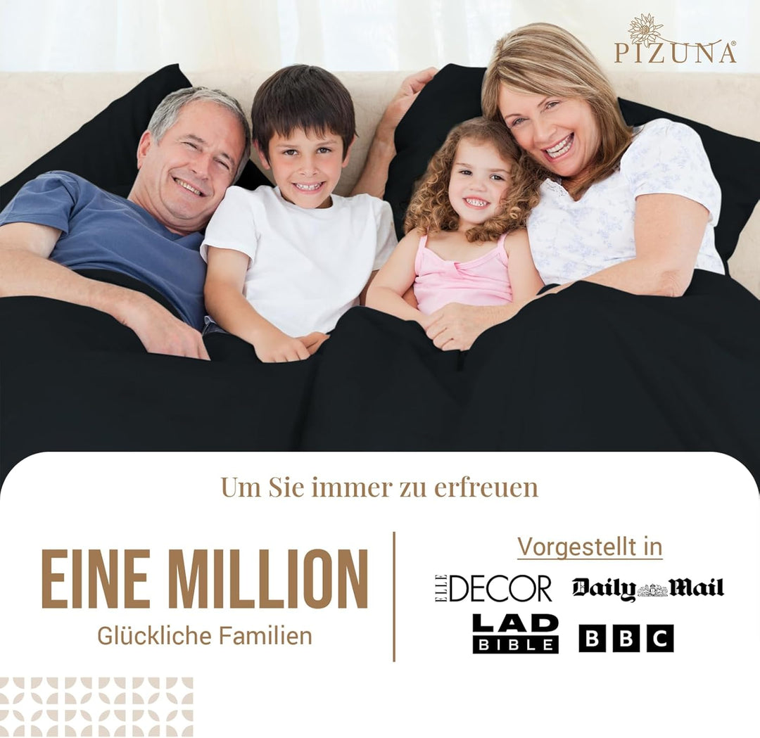 Pizuna Luxuriöser Soft-Satin 2er Pack Kissenbezug 70 x 90 cm Schwarz, 800 Fadenzahl Baumwolle Kissen