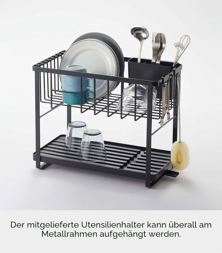 YAMAZAKI Home Turm-Abtropfgestell mit Zwei Ebenen, verstellbar, kompaktes Abtropfgestell mit Haken,