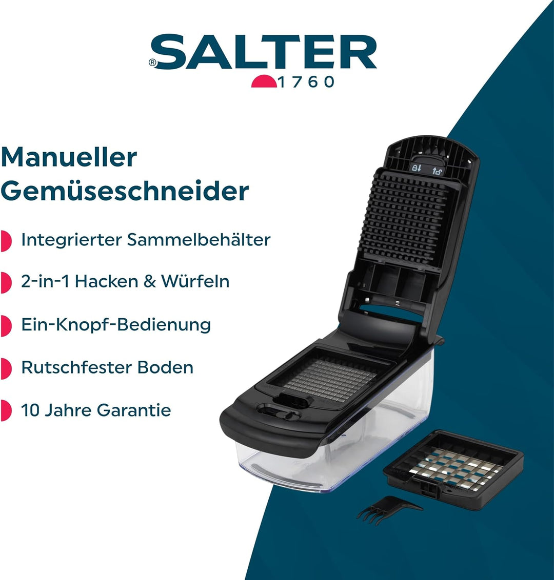 Salter Expert 2-in-1 Lebensmittelhacker – Zwiebeln, Gemüse hacken und würfeln, 2 austauschbare Schne