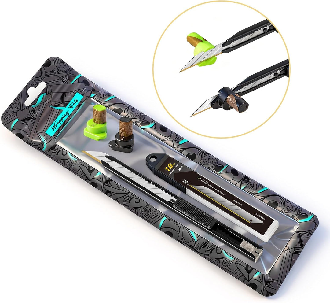 FOSHIO 9mm Titan Messer Cuttermesser mit 10 pcs 30°Titan-Ersatzklingen und Zwei Schneidhilfs-Distanz