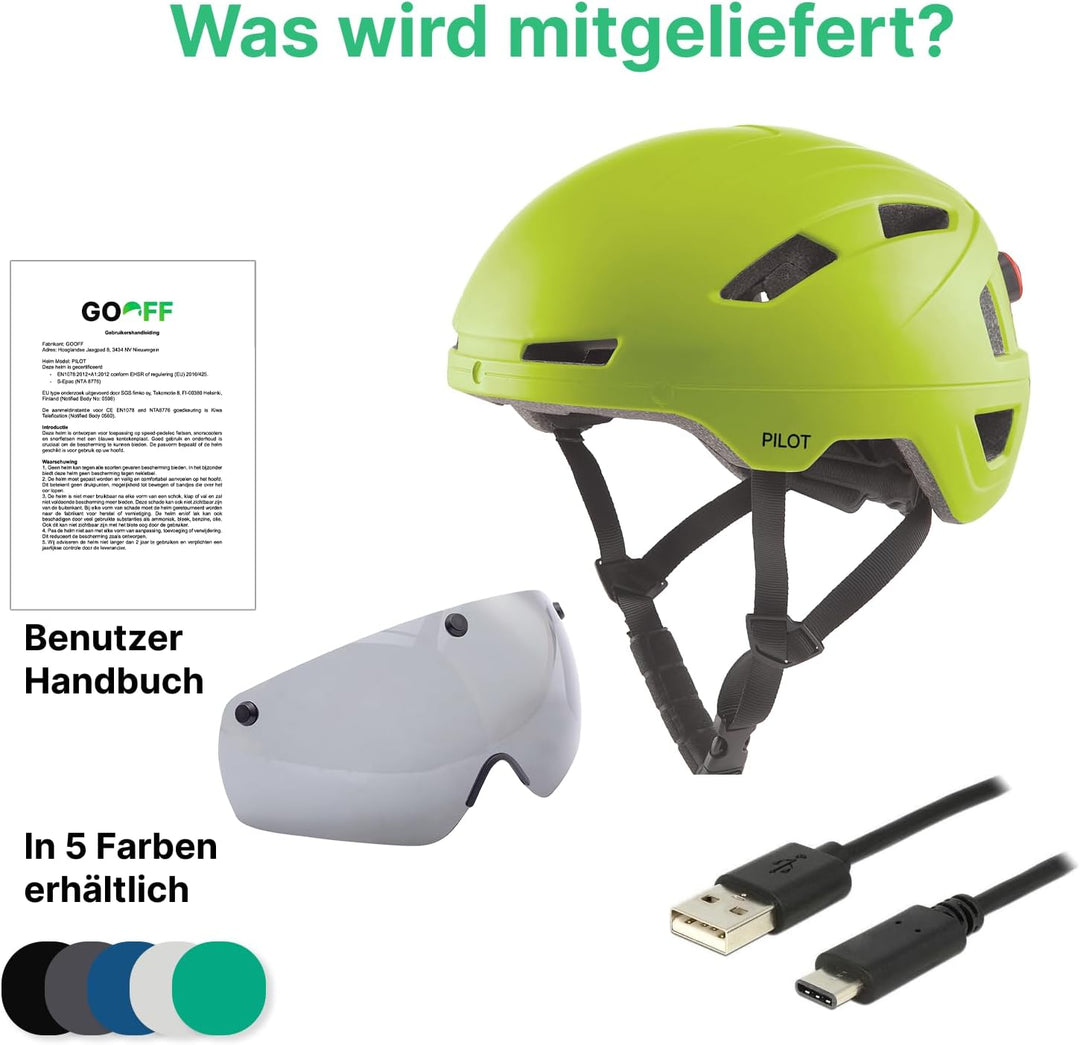 GOOFF Pilot S-Pedelec Helm - Schutz für schnelle E-Bike Fahrten – Fahrradhelm mit Visier und Licht –