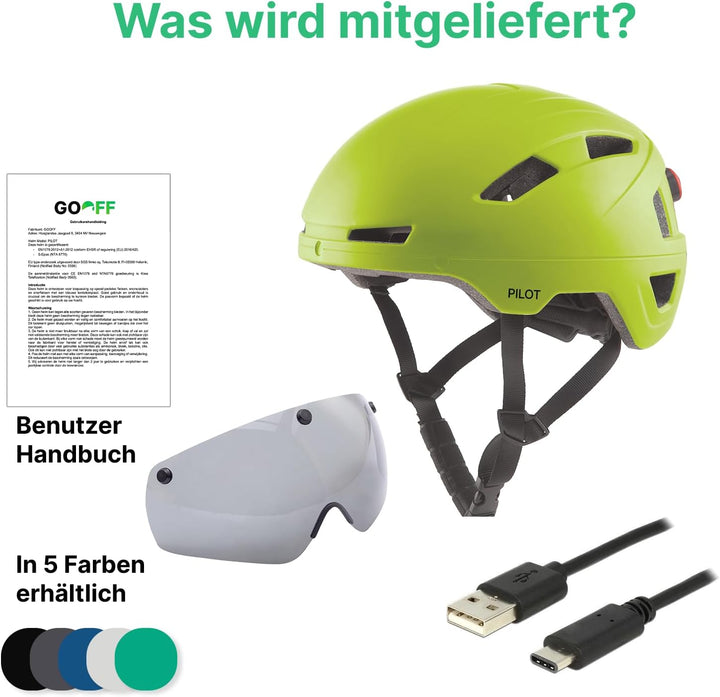 GOOFF Pilot S-Pedelec Helm - Schutz für schnelle E-Bike Fahrten – Fahrradhelm mit Visier und Licht –