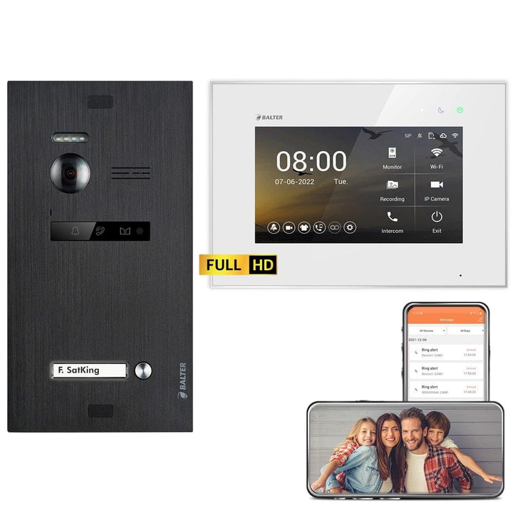 Balter EVO HD Schwarz/Weiss WiFi Video Türsprechanlage Set für 1 Familienhaus (1x Türstation mit Ful