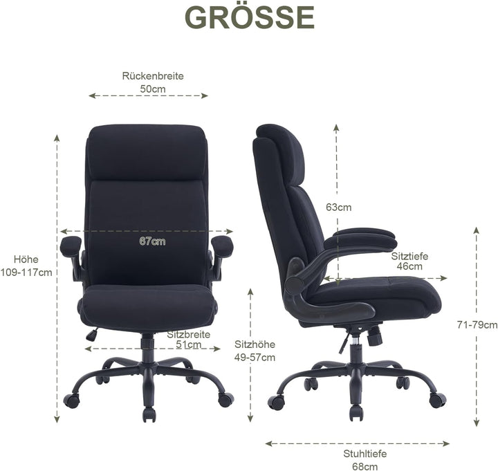 CASTLOVE Ergonomischer Bürostuhl - Schreibtischstuhl mit Rückenlehne - Hochklappbare Armlehne - Hohe