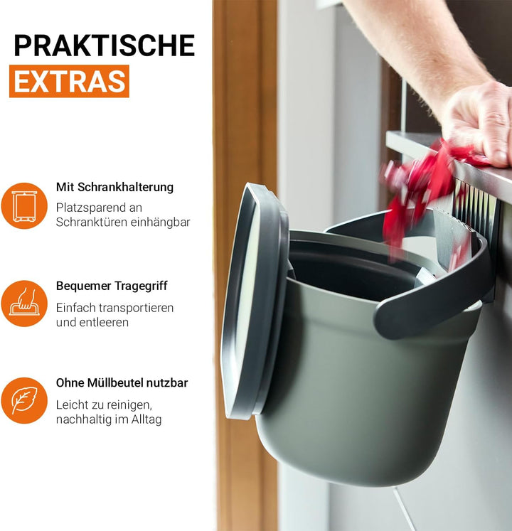 GARANTIA NOVA Biomülleimer Küche 8L Agave/Graphite Grey - Geruchsdichter Komposteimer für Küchenabfä