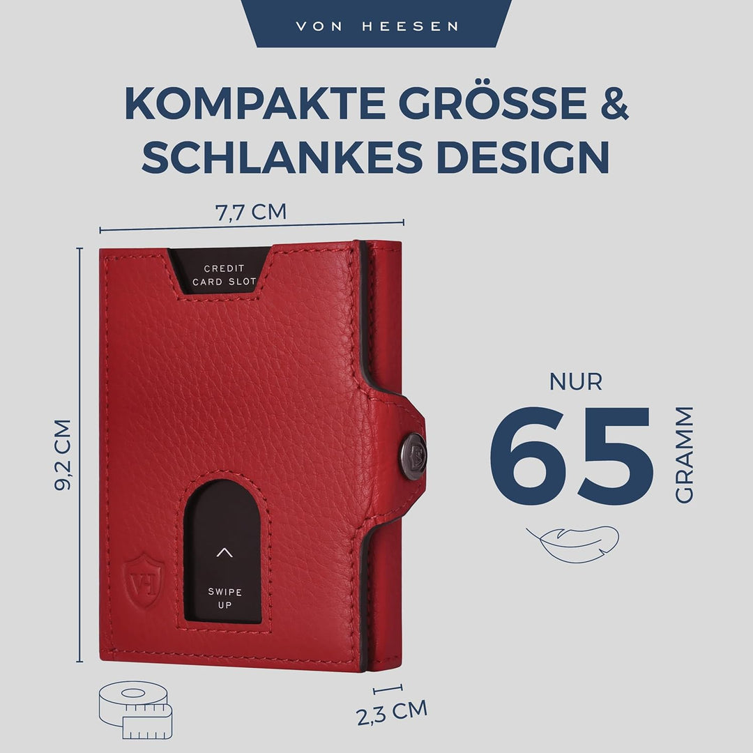 VON HEESEN Slim Wallet mit XL Münzfach & RFID Schutz - Leder Geldbörse Herren klein - Mini Geldbeute