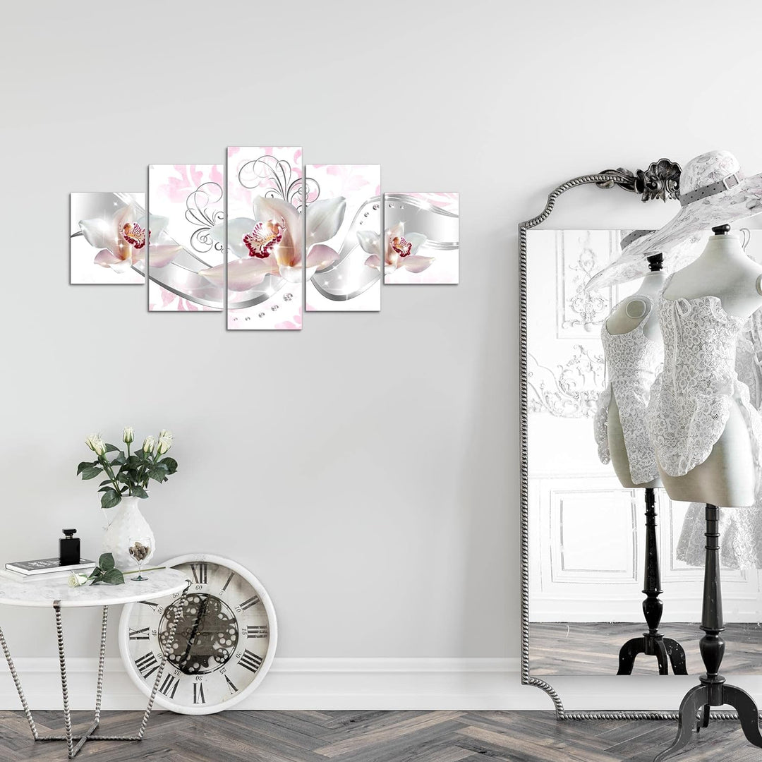 Runa Art Wandbilder Blumen Orchidee 5 Teilig Bild auf Vlies Leinwand Deko Wohnzimmer Blumenmotiv Gra