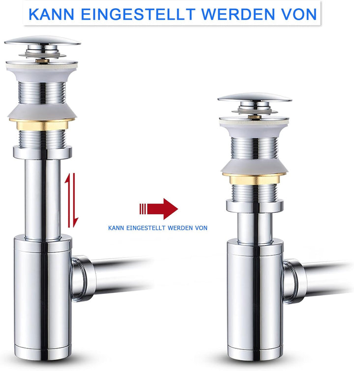 KEOKBON Badezimmer Waschbecken Flaschenfalle, Siphon & Pop up Ventil Ablaufgarnitur ohne Überlauf St