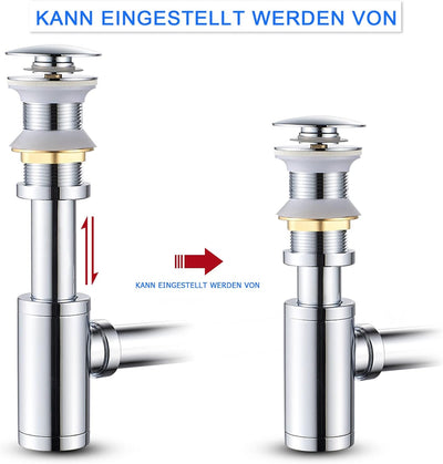 KEOKBON Badezimmer Waschbecken Flaschenfalle, Siphon & Pop up Ventil Ablaufgarnitur ohne Überlauf St