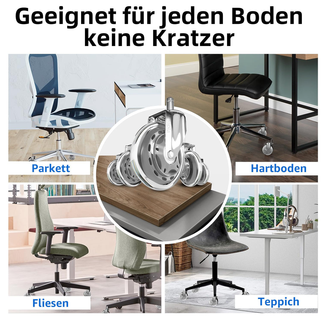 Sytopia Bürostuhlrollen 10mm x 22 mm,Super Leise und Weiche, 5er Set Rollen für Bürostühle, geeignet