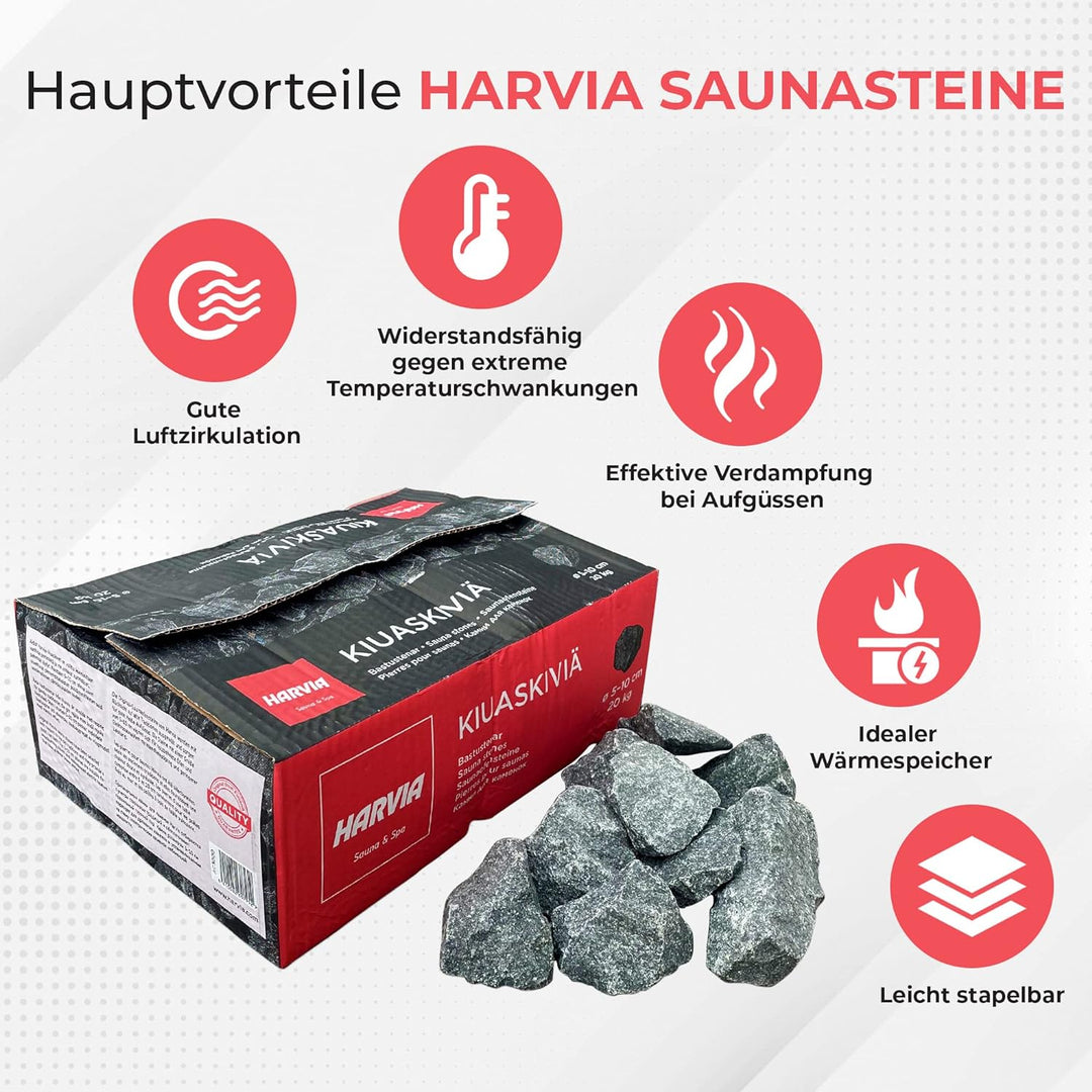 Original Harvia Saunasteine 20Kg finnische Diabas Dampfstein Aufgusssteine für Outdoor Holzofen Elek
