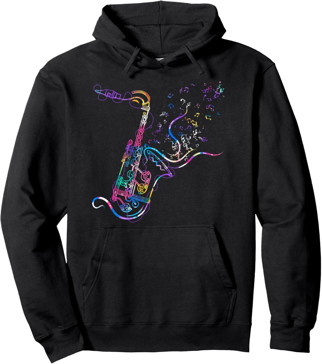 Saxophon im Vintage-Stil mit Musiknoten Kunst Saxophon Pullover Hoodie