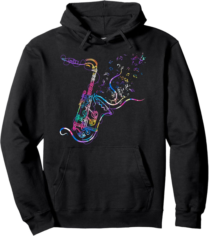 Saxophon im Vintage-Stil mit Musiknoten Kunst Saxophon Pullover Hoodie