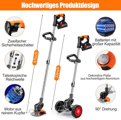 Rasentrimmer Mit Akku 21V Leichter Freischneider 33~47in Rasentrimmer Teleskop-stiel,2pcs 4.0Ah Akku
