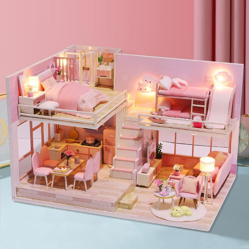 CUTEROOM Miniatur-Puppenhaus-Bausatz zum Selbermachen mit Möbeln und Musik – Puppenhaus-Bausatz aus