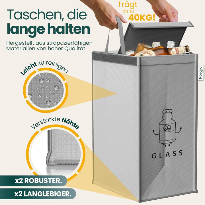 Norggo 3er-Pack Recycling System Taschen - Mülltrennsystem 3fach - Recycling Behälter 40 L - Mülltre
