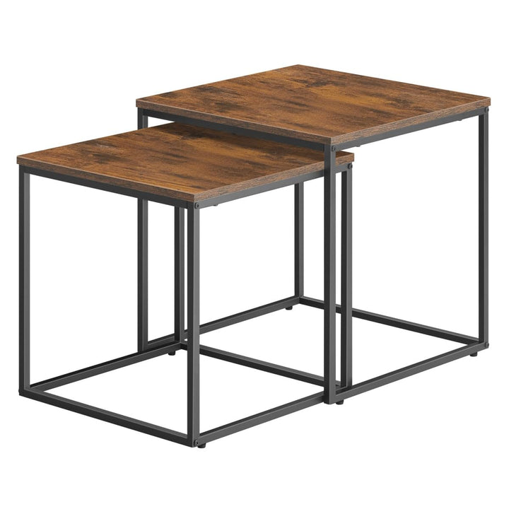 NMK HOME 2er Set Couchtische – Quadratisch – Rustikal Schwarz – Industrial Design – platzsparend Nes