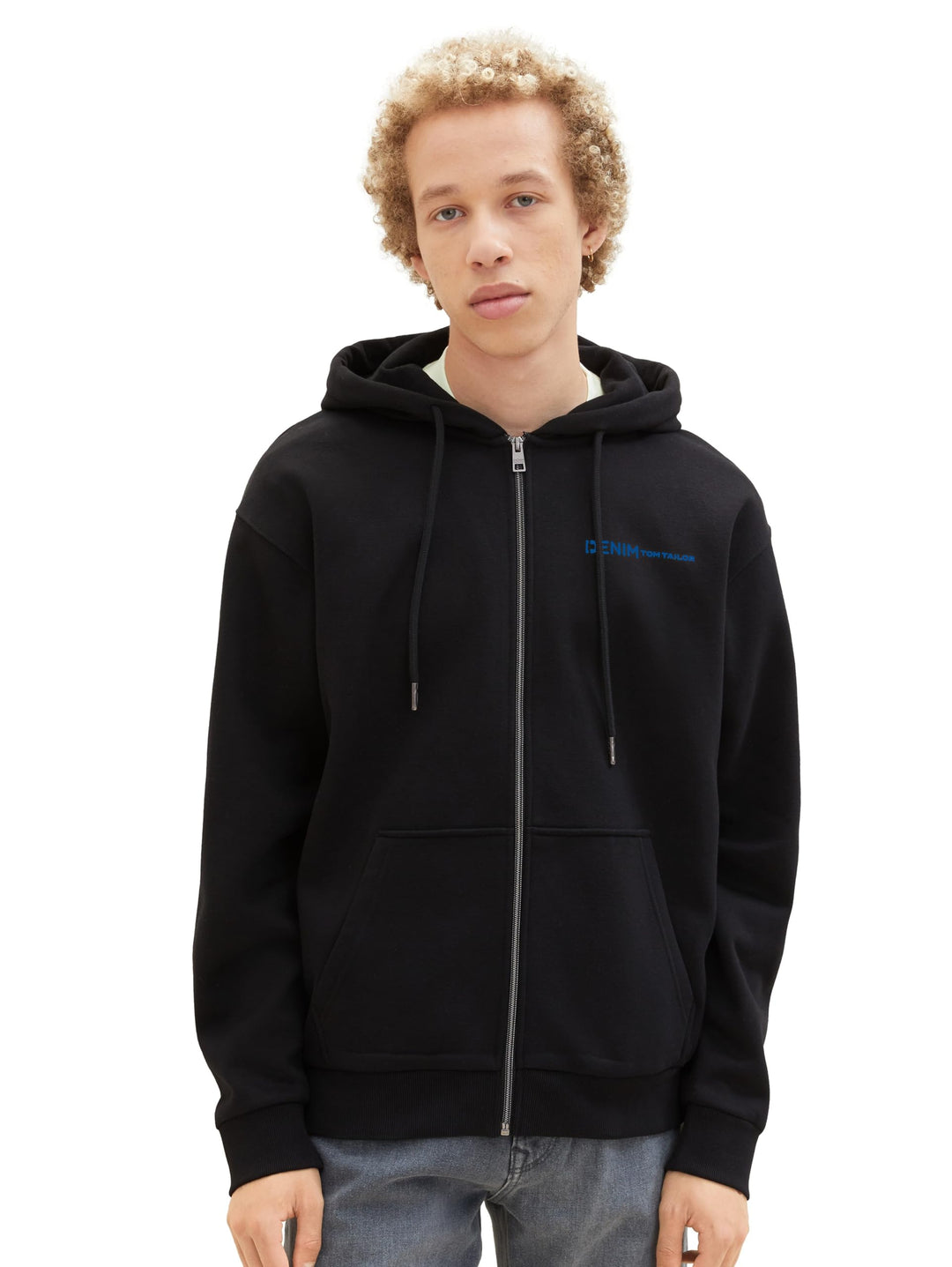 TOM TAILOR Denim Herren Basic Kapuzenjacke mit Logo-Print S 29999 - Black, S 29999 - Black