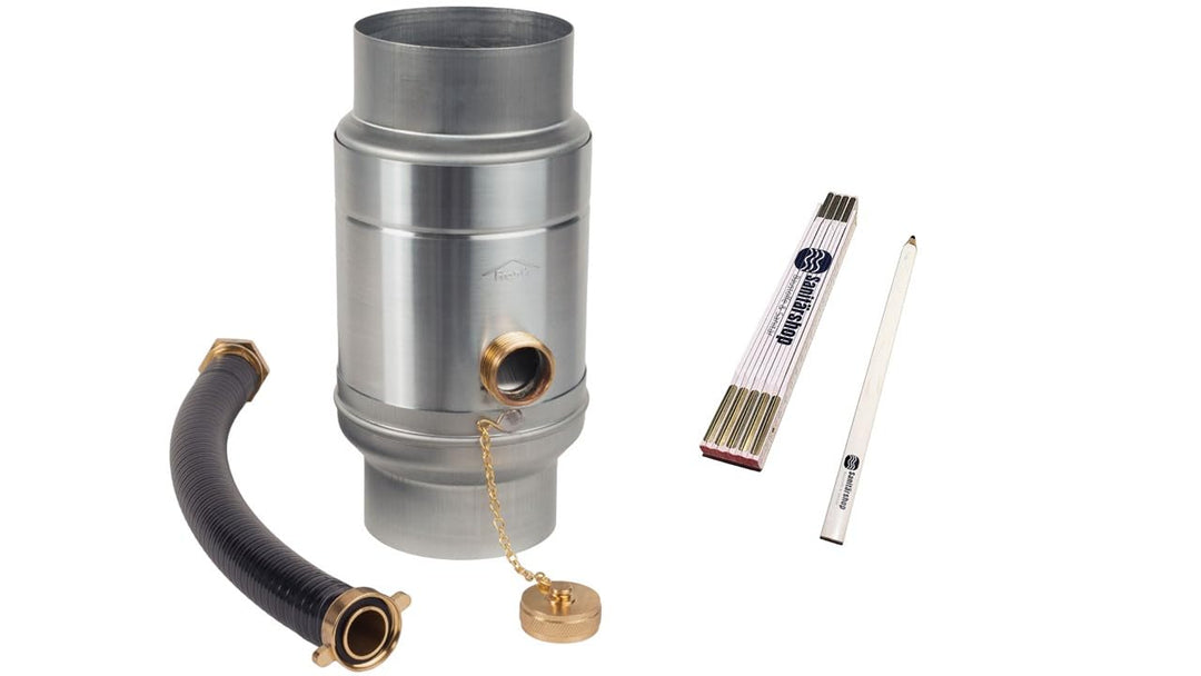 Sanitärshop Baustoffe &amp; Sanitär: Zink Regenwassersammler mit Schlauchanschluss 80mm - mit Zollstock
