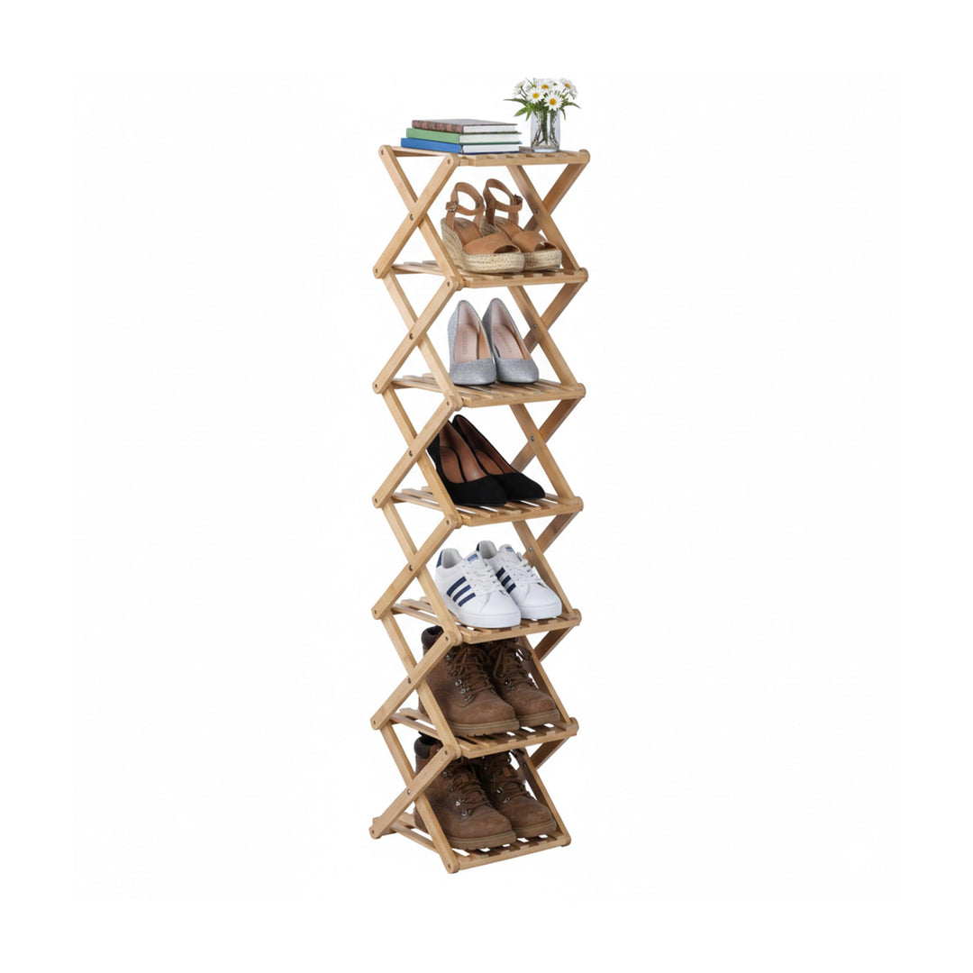 Relaxdays Schuhregal, 7 Schuhablagen, Klappregal für Flur &amp; Schlafzimmer, HBT 125 x 28 x 28 cm, falt