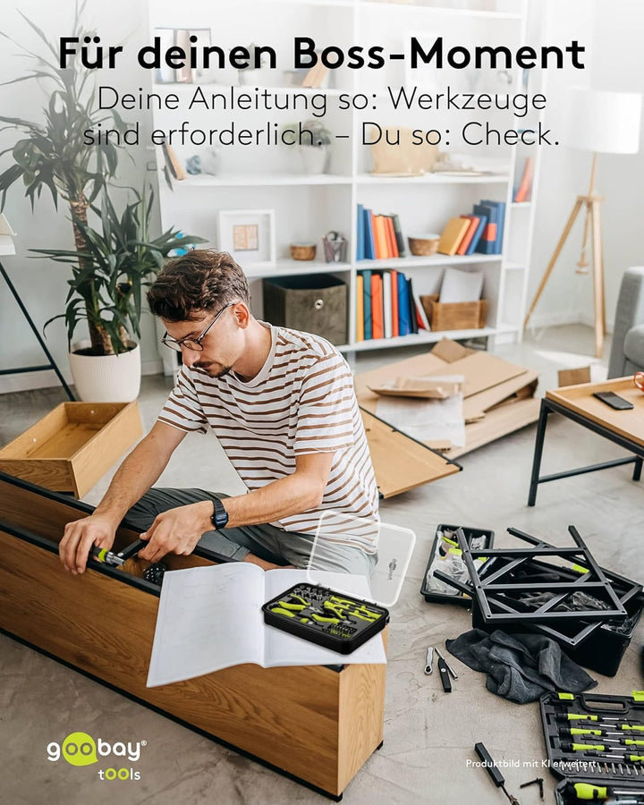goobay Handwerkzeug-Set 49-teilig mobiles Werkzeugset für Heimwerkerarbeiten und unterwegs-Schrauben