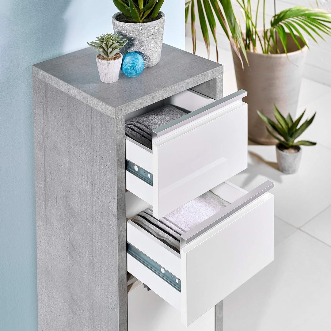 Schildmeyer Bello Midischrank 140909, steingrau/weiss glanz, 34,5 / 33 / 97 cm, Steingrau / Weiss Gl