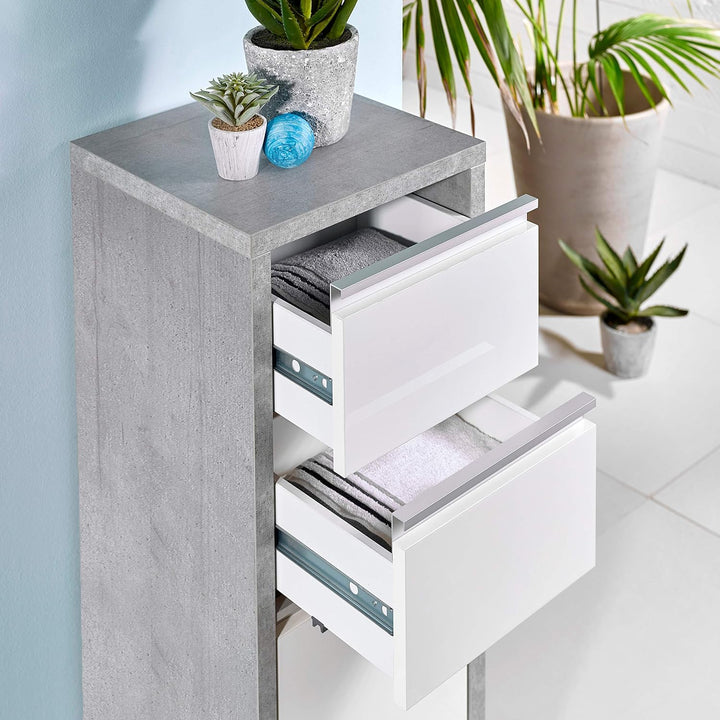Schildmeyer Bello Midischrank 140909, steingrau/weiss glanz, 34,5 / 33 / 97 cm, Steingrau / Weiss Gl
