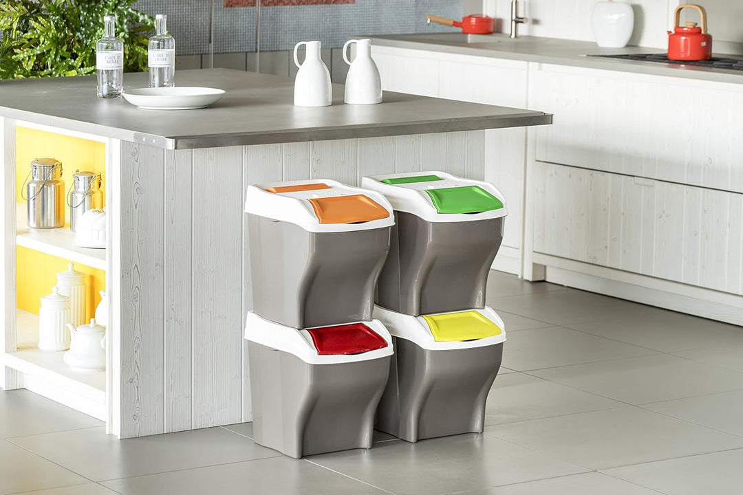 Bama Poker Plus Müllset - 4 verschiedene Teile - Modular und Praktisch - 27 Liter - Acryl - Mehrfarb