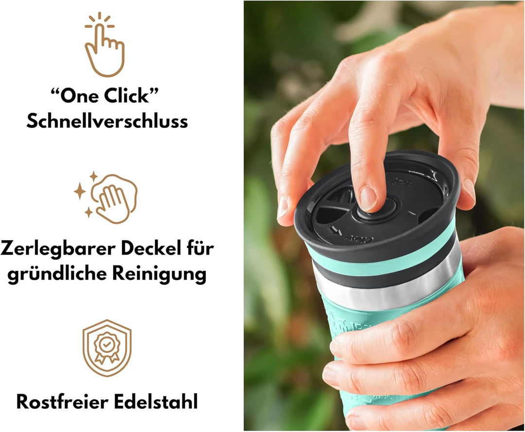 Milu Thermobecher 370ml 450ml Isolierbecher Kaffeebecher to go - 100% Auslaufsicher - Trinkbecher au