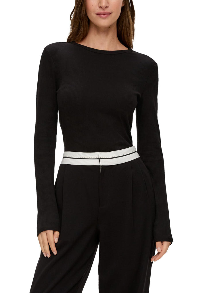 QS Geripptes Longsleeve im Slim Fit M 9999_schwarz, M 9999_schwarz