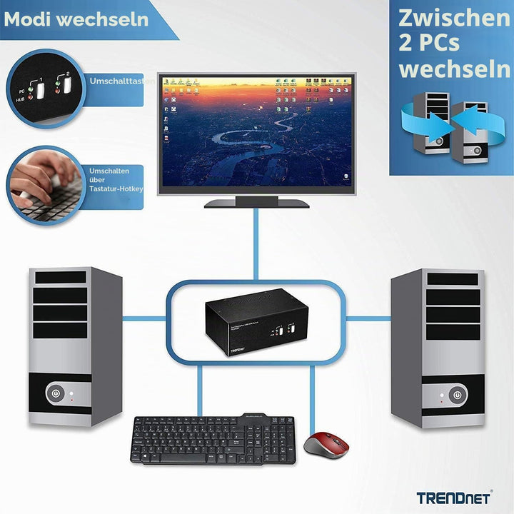TRENDnet TK-240DP 2-Port-DisplayPort-KVM-Switch mit zwei Monitoren und Audio, 2-Port-USB 2.0-Hub, 4K